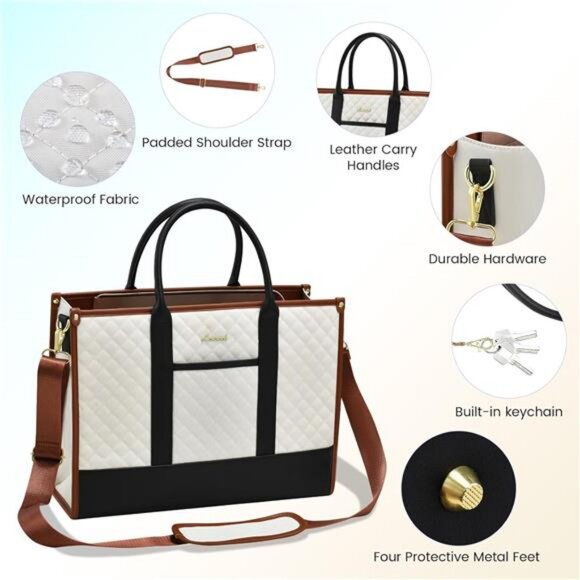 Laptop Bags for Women, 15.6 inch Waterproof Work Tote Bag with Clutch, - Picture 3 of 7